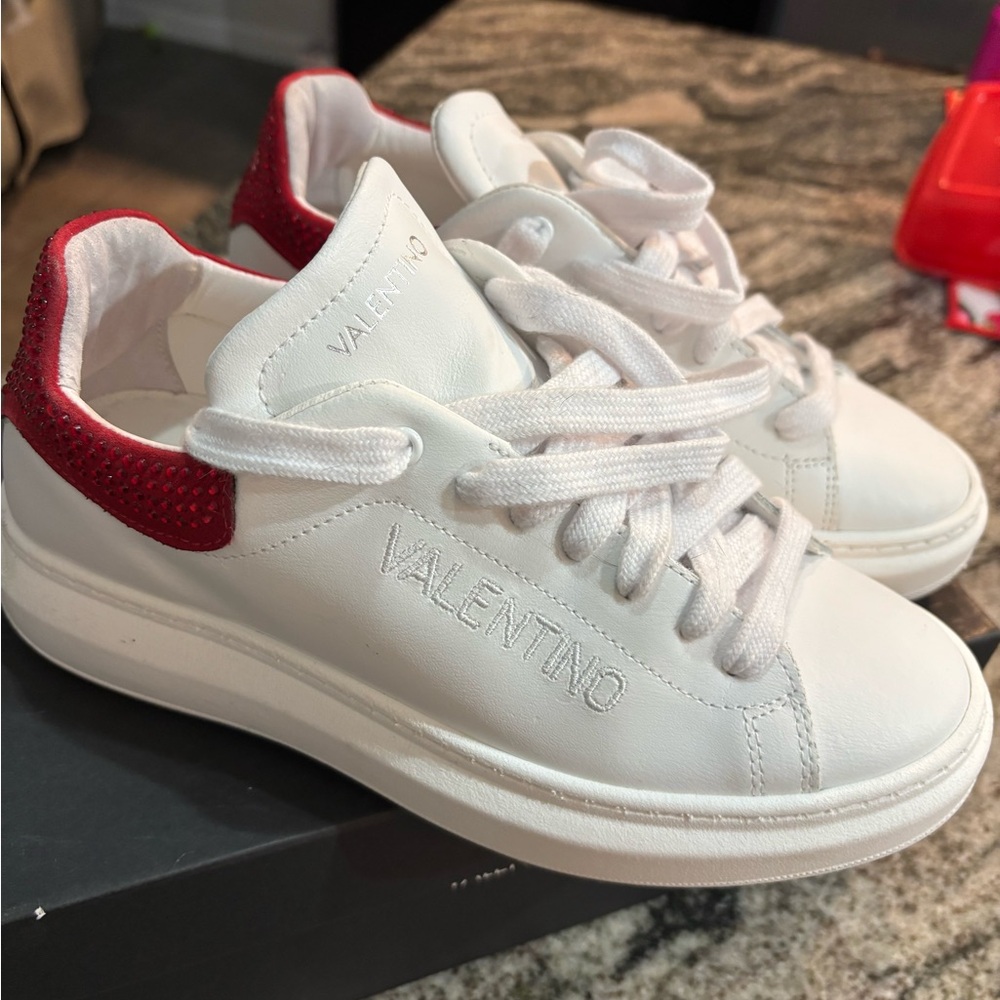 Valentino Kids Sneakers in White and Red
